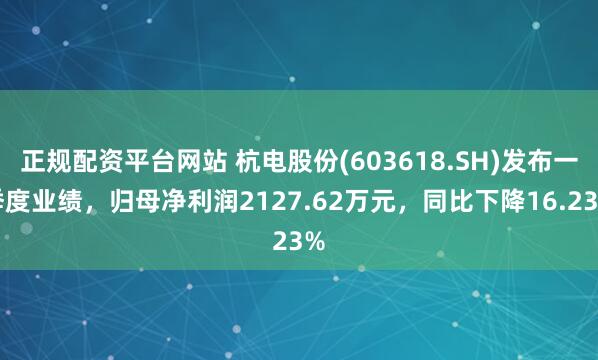 正规配资平台网站 杭电股份(603618.SH)发布一季度业绩，归母净利润2127.62万元，同比下降16.23%